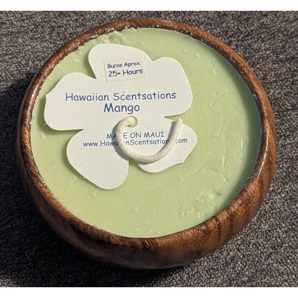 Hawaiian Scentsations Mango Candle In Wooden Bowl Long Lasting Tropical Fragranc